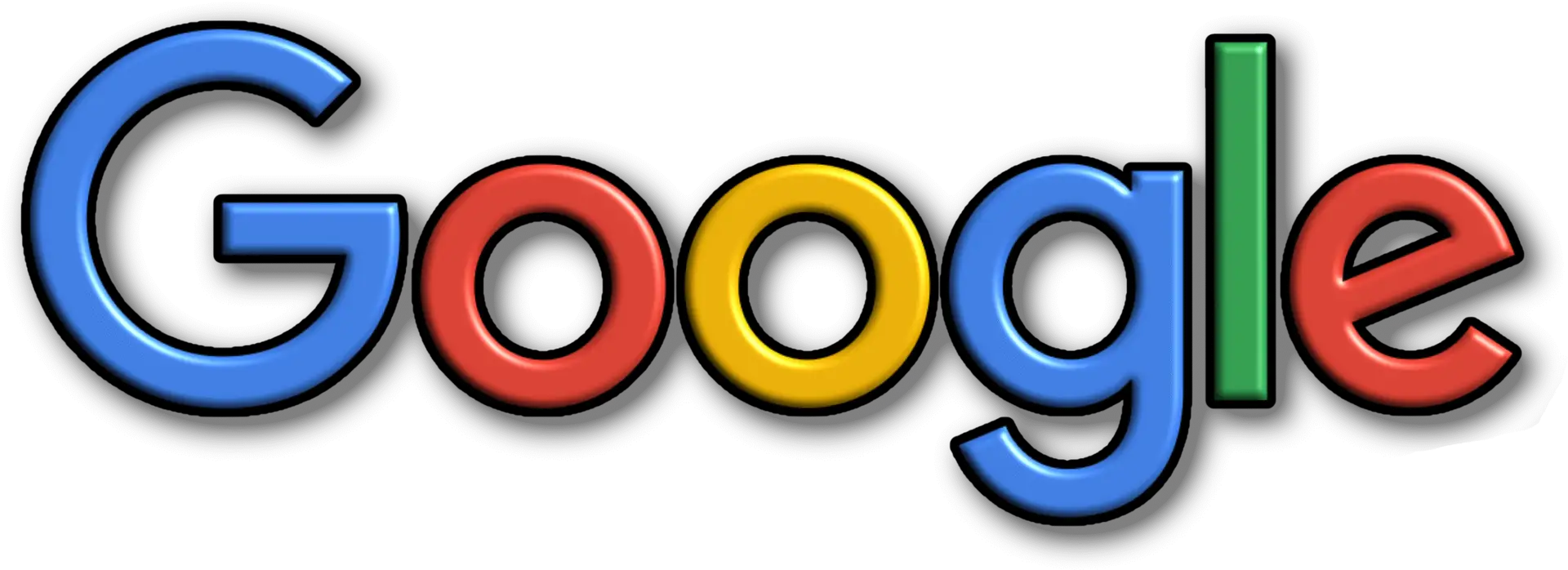 The Google logo with the word Google in colorful 3D letters: blue G, red o, yellow o, blue g, green l, and red e on a black background.